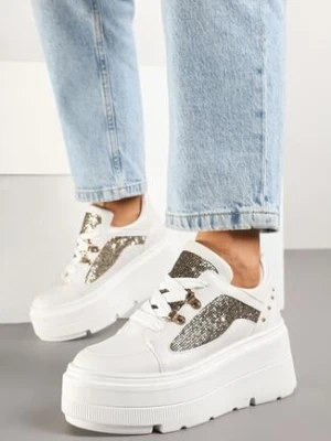 Białe Sneakersy Vices na Grubej Podeszwie z Brokatem Sdivona