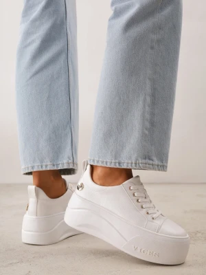 Białe Sneakersy VICES na Grubej Podeszwie z Napisem Zelka