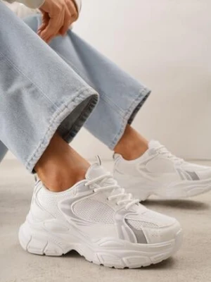 Białe Sneakersy VICES na Grubej Tłoczonej Podeszwie z Perforacją Elanatia