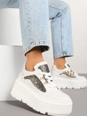 Białe Sneakersy Vices na Platformie Ozdobione Brokatem Ldivana