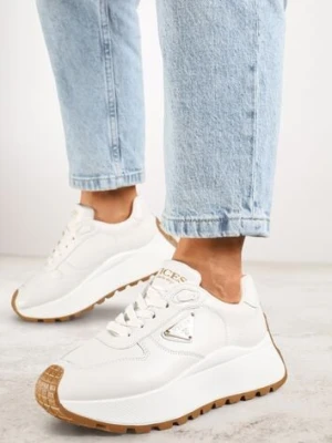 Zdjęcie produktu Białe Sneakersy Vices na Platformie Ozdobione Metaliczną Aplikacją Nelviera