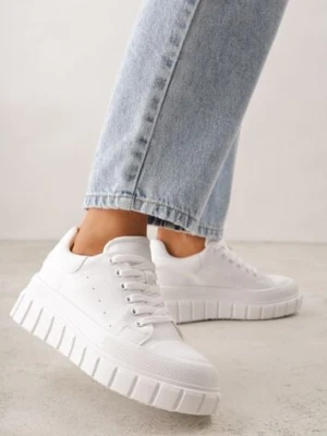 Białe Sneakersy VICES na Platformie w Stylu Chunky z Perforacją Hypsyllis