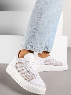 Białe Sneakersy Vices na Platformie z Ażurową Cholewką Lumerise