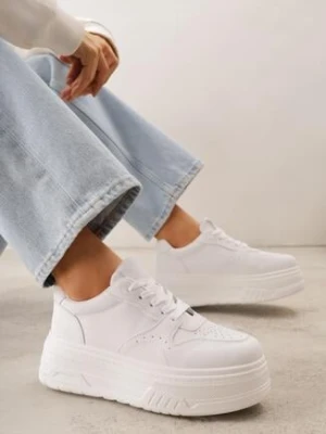 Białe Sneakersy VICES na Platformie z Ozdobną Perforacją na Nosku Riovera