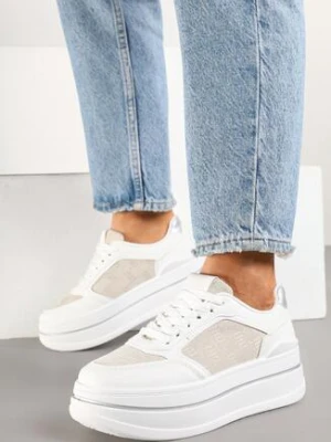 Białe Sneakersy w Streetwearowym Stylu na Grubej Podeszwie Ninolia