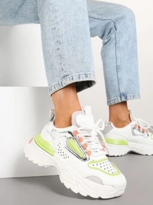 Biało-Zielone Sneakersy w Streetwearowym Stylu na Tłoczonej Podeszwie Nelasea