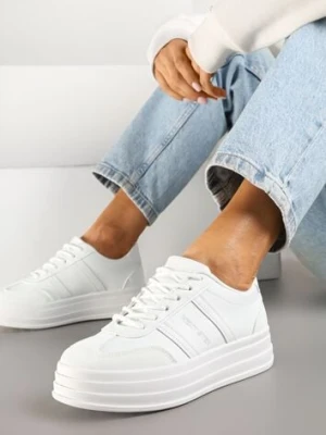 Białe Sneakersy w Stylu Kultowych Tenisówek na Grubej Podeszwie Agerla