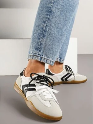Białe Sneakersy w Stylu Tenisówek Ozdobione Geometrycznym Wzorem Teloriella