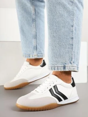 Białe Sneakersy w Typie Tenisówek z Ozdobnymi Paskami Zommea
