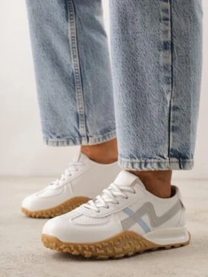 Białe Sneakersy z Abstrakcyjną Podeszwą z Tłoczeniem i Ozdobnymi Paskami Emaliane maira