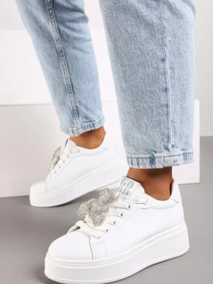 Białe Sneakersy z Błyszczącym Misiem Neviliese