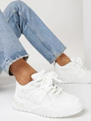 Białe Sneakersy z Brokatem i Perforacją Kimelle