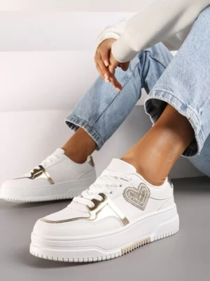 Białe Sneakersy z Brokatową Naszywką w Kształcie Serca Avioneria