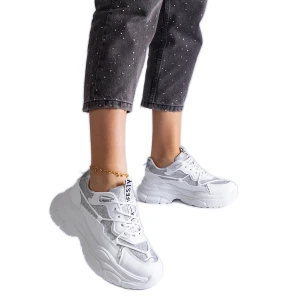 Białe sneakersy z brokatowymi wstawkami Inna marka