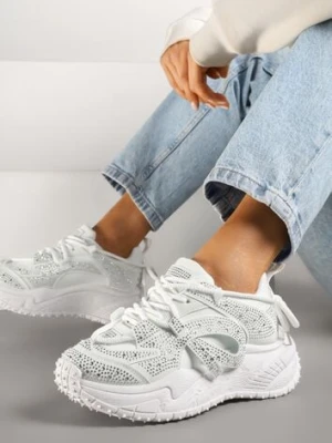Białe Sneakersy z Cyrkoniami i Ozdobnym Sznurowaniem Sorvea ideal