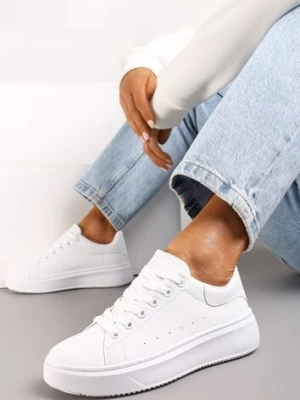 Białe Sneakersy z Ekoskóry na Grubej Podeszwie ze Sznurowaniem Serizia