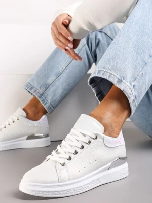Białe Sneakersy z Ekoskóry Ozdobione Brokatem i Metalicznym Detalem Isalieua