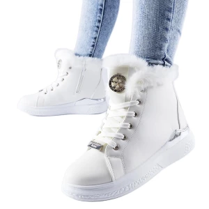 Białe sneakersy z futerkiem Fiemme