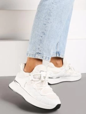 Białe Sneakersy z Futerkiem Typu Baranek na Grubej Podeszwie Zinithara