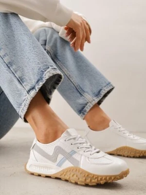 Białe Sneakersy z Futurystyczną Tłoczoną Podeszwą i Geometrycznym Wzorem Emalorine maira