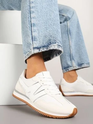 Białe Sneakersy z Geometrycznym Wzorem i Metaliczną Wstawką Zolio