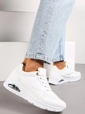 Białe Sneakersy z Imitacji Skóry na Podeszwie Air ze Sznurowaniem Nirele