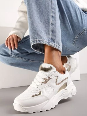 Białe Sneakersy z Metalicznymi i Siateczkowymi Wstawkami Efalia