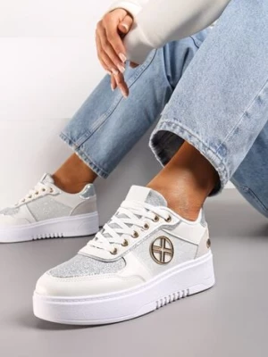 Białe Sneakersy z Metalicznymi Wstawkami i Brokatem na Grubej Podeszwie Xaneta