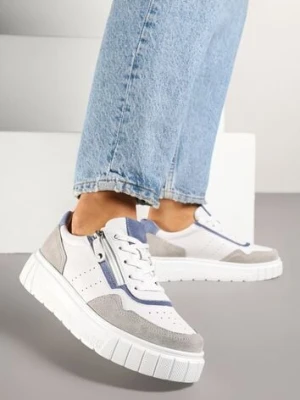 Białe Sneakersy z Naturalnej Skóry na Grubej Podeszwie z Suwakiem Soravelle