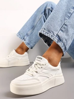 Białe Sneakersy z Naturalnej Skóry na Niskiej Platformie Adileman