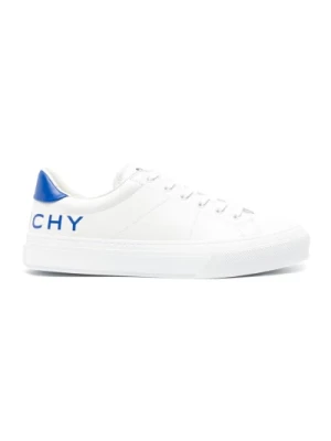 Białe Sneakersy z Niebiesko-Białym Nadrukiem Logo Givenchy