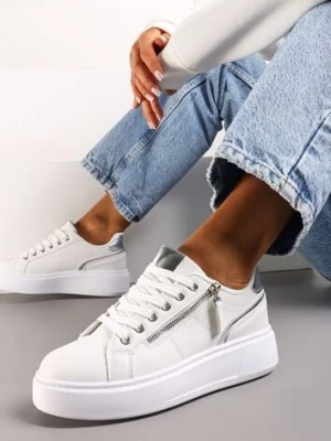 Białe Sneakersy z Ozdobnym Suwakiem i Platformą Iolanna