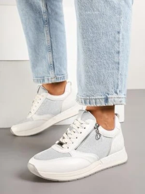 Białe Sneakersy z Ozdobnym Suwakiem i Skórzaną Wkładką Hanviera