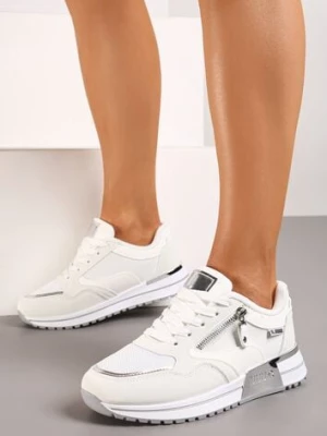 Białe Sneakersy z Ozdobnym Suwakiem na Boku i Metalowymi Wstawkami Lavaria