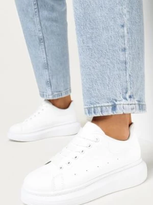 Białe Sneakersy z Perforacją na Grubej Podeszwie Rilee