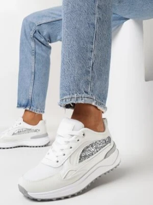 Białe Sneakersy z Siateczkowym Noskiem i Cekinami Nalieva
