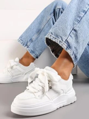 Białe Sneakersy z Szerokim Ozdobnym Sznurowaniem Efenizja