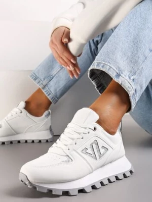 Białe Sneakersy z Szerokim Protektorem i Brokatową Naszywką Afradia
