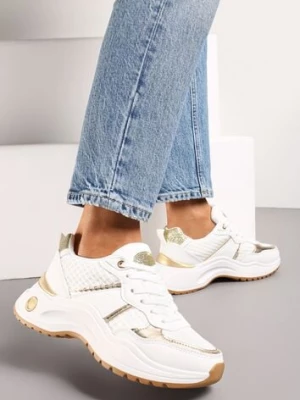 Białe Sneakersy z Tłoczonego Materiału z Brokatowymi i Metalicznymi Wstawkami Thermia