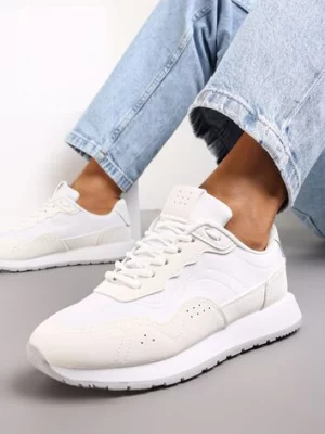 Białe Sneakersy Zdobione Wstawkami z Imitacji Skóry Fayela