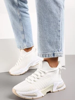 Białe Sneakersy ze Skarpetkową Cholewką i Grubą Podeszwą Lekkra