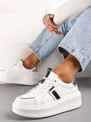 Białe Sneakersy ze Skóry Naturalnej na Platformie Ahama