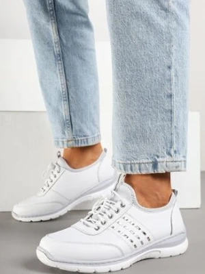 Białe Sneakersy ze Skóry Naturalnej z Metalicznym Zdobieniem Anovis