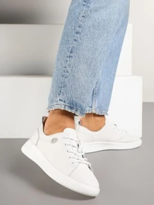 Białe Sneakersy ze Skóry Naturalnej z Ozdobną Aplikacją Galotina
