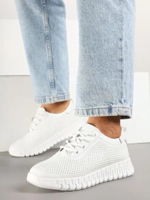 Białe Sneakersy ze Skóry Naturalnej z Perforacją na Tłoczonej Podeszwie Setilora sergio leone