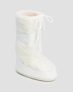 Białe śniegowce Damskie Moon Boot Icon Faux Fur