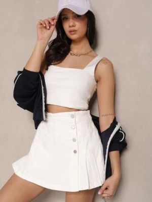 Białe Spódnico-Szorty z Jeansu z Ozdobnymi Guzikami Viviellae milas91