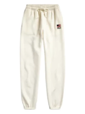 Białe Spodnie do Joggingu Z Logo Amerykańskiej Flagi Ralph Lauren