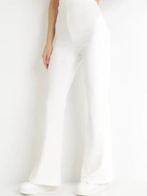 Białe Spodnie Dzwony z Gumką w Pasie Milica by swan