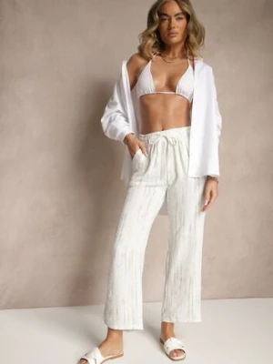 Zdjęcie produktu Białe Spodnie High Waist ze Sznurkiem Savurelle